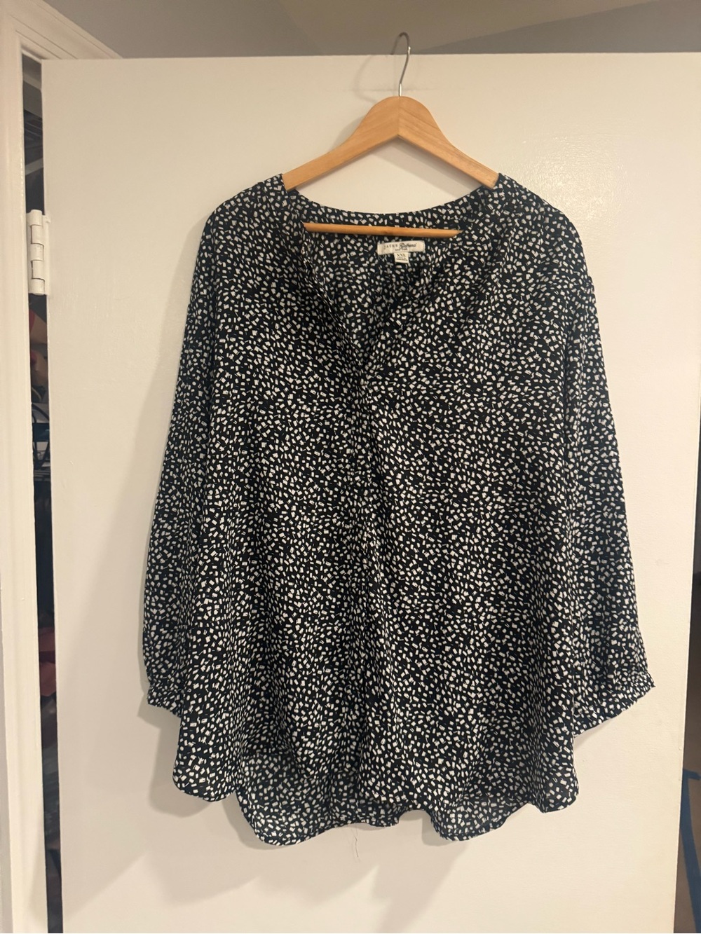 JACHS Girlfriend Black White Polka Dot Blouse XXL Long Sleeve Button Front
